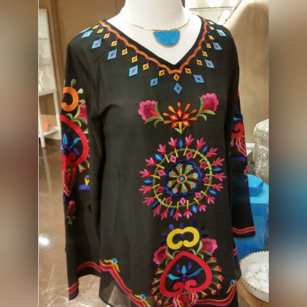 Roja Embroidered Tunic Top Size S